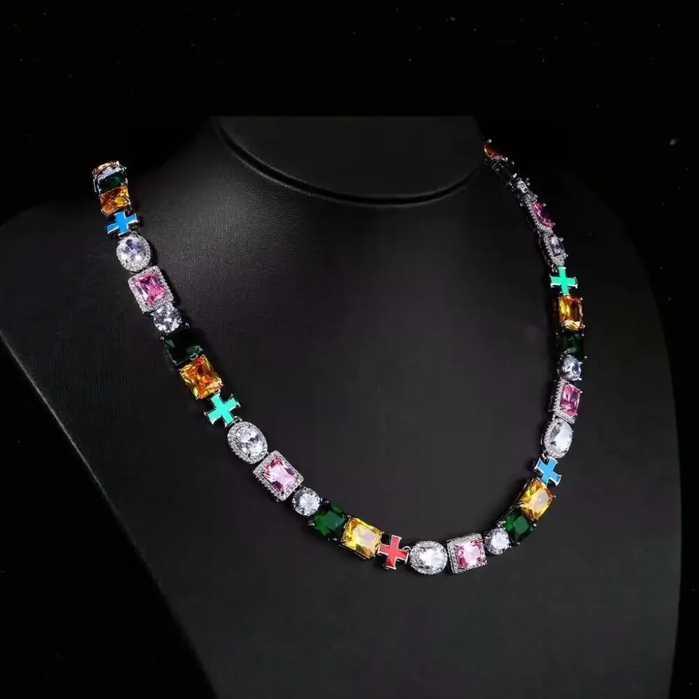 Multi Color Gemstone Cross Necklace 20 D 019